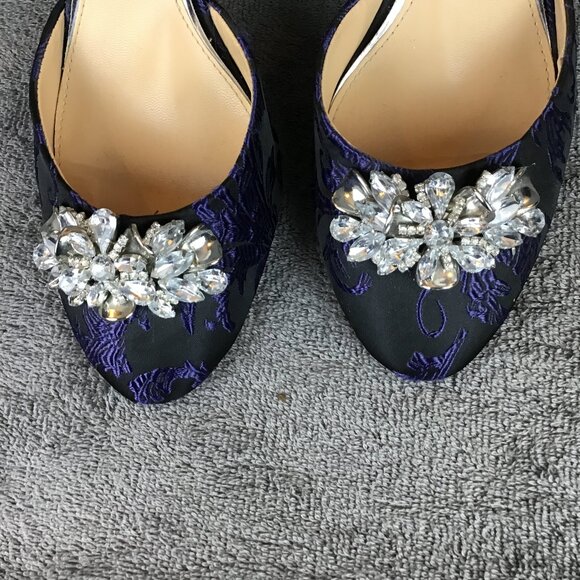 Jewel by Badgley Mischka Blue Floral Pumps Women's Sz 8 Rhinestone Strappy Party - Picture 3 of 14